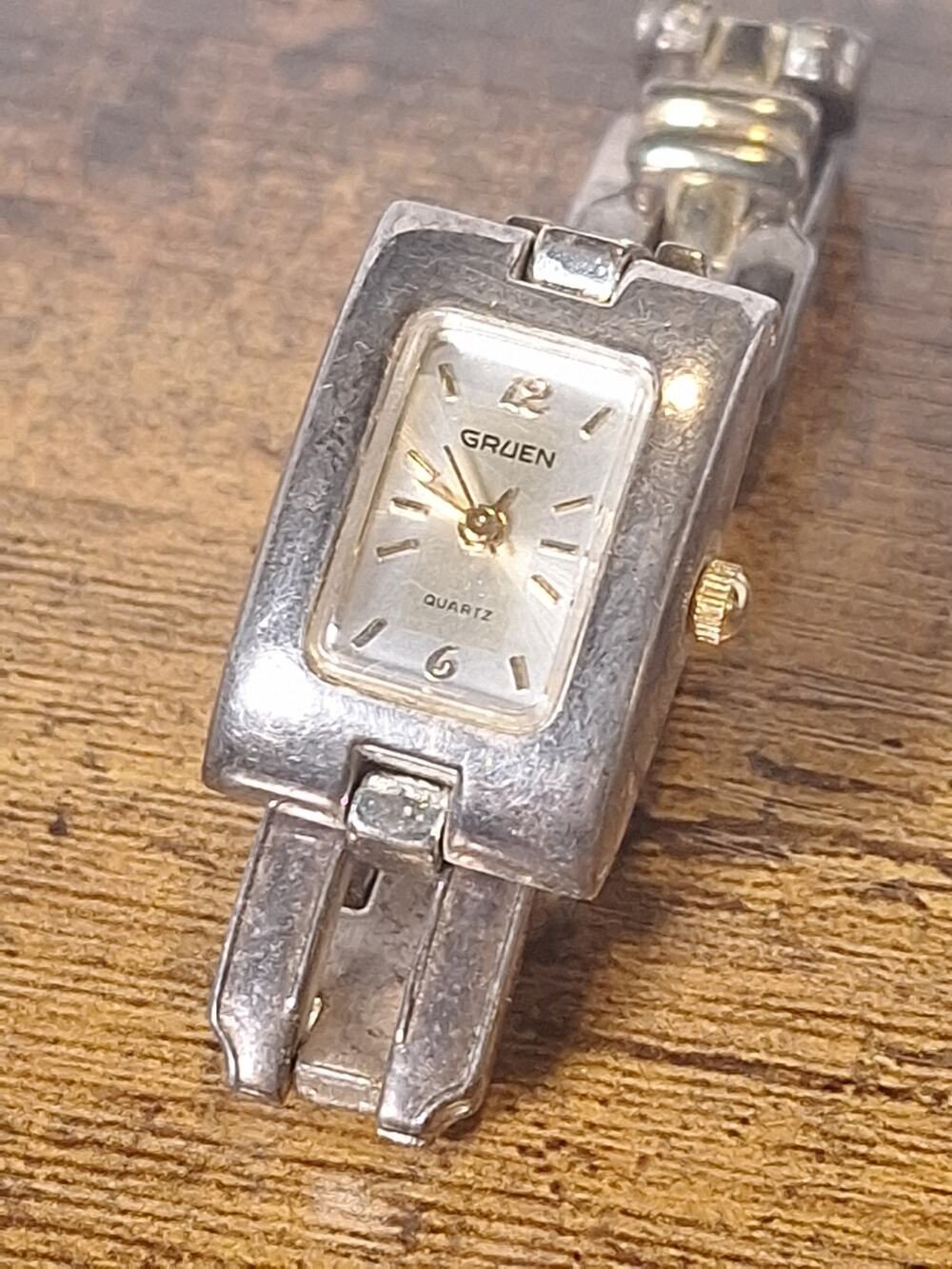 Vintage Gruen Ladies Rectangular Quartz Watch Silver Tone Bracelet